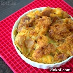 Leek Brioche Bread Pudding in White Ramekin