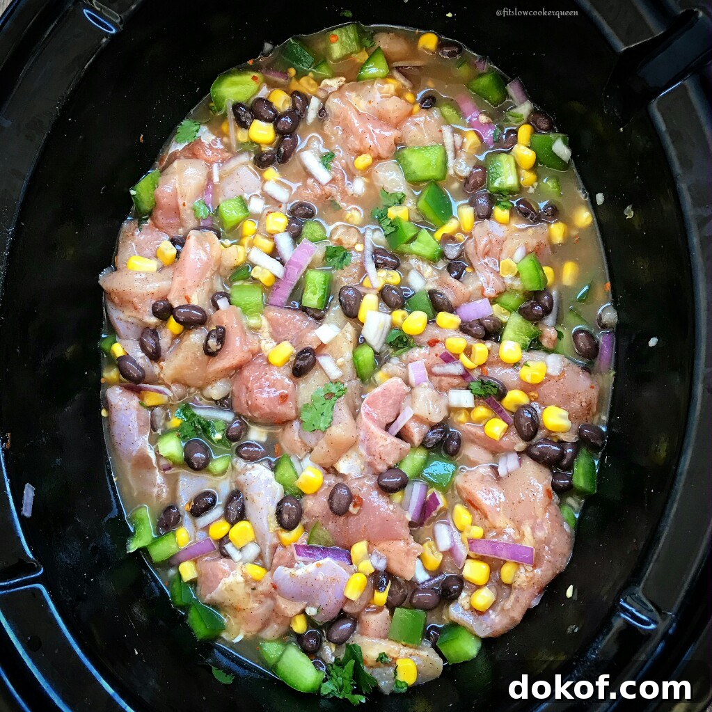 This fiesta chicken stew is definitely a party in your mouth. Bursting with flavor, this easy and healthy slow cooker recipe can be served anytime of the year.