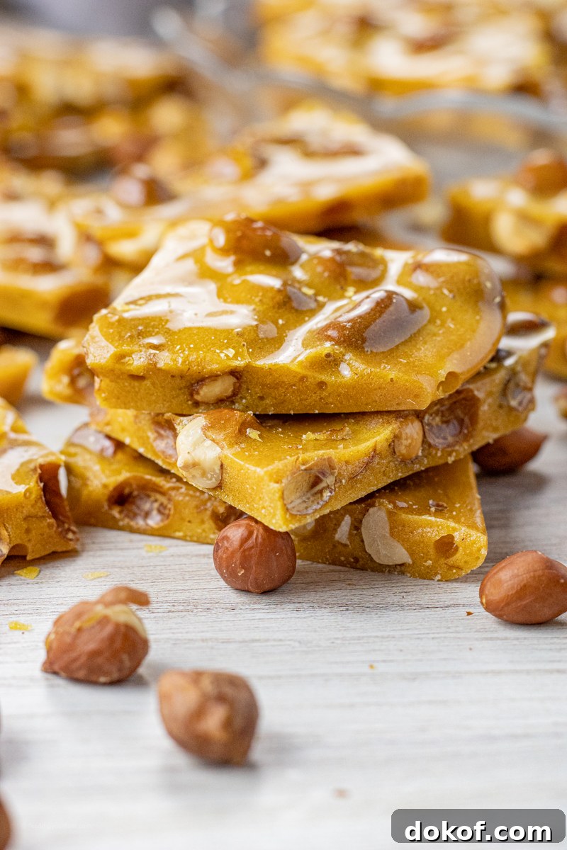 stack of golden brown peanut brittle