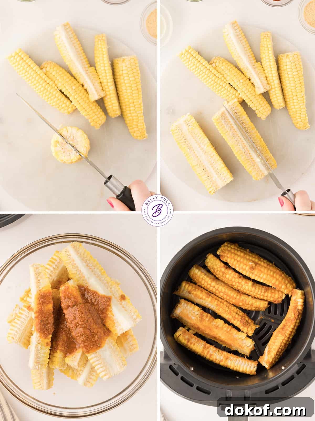 Process shots of how to make corn ribs in the air fryer