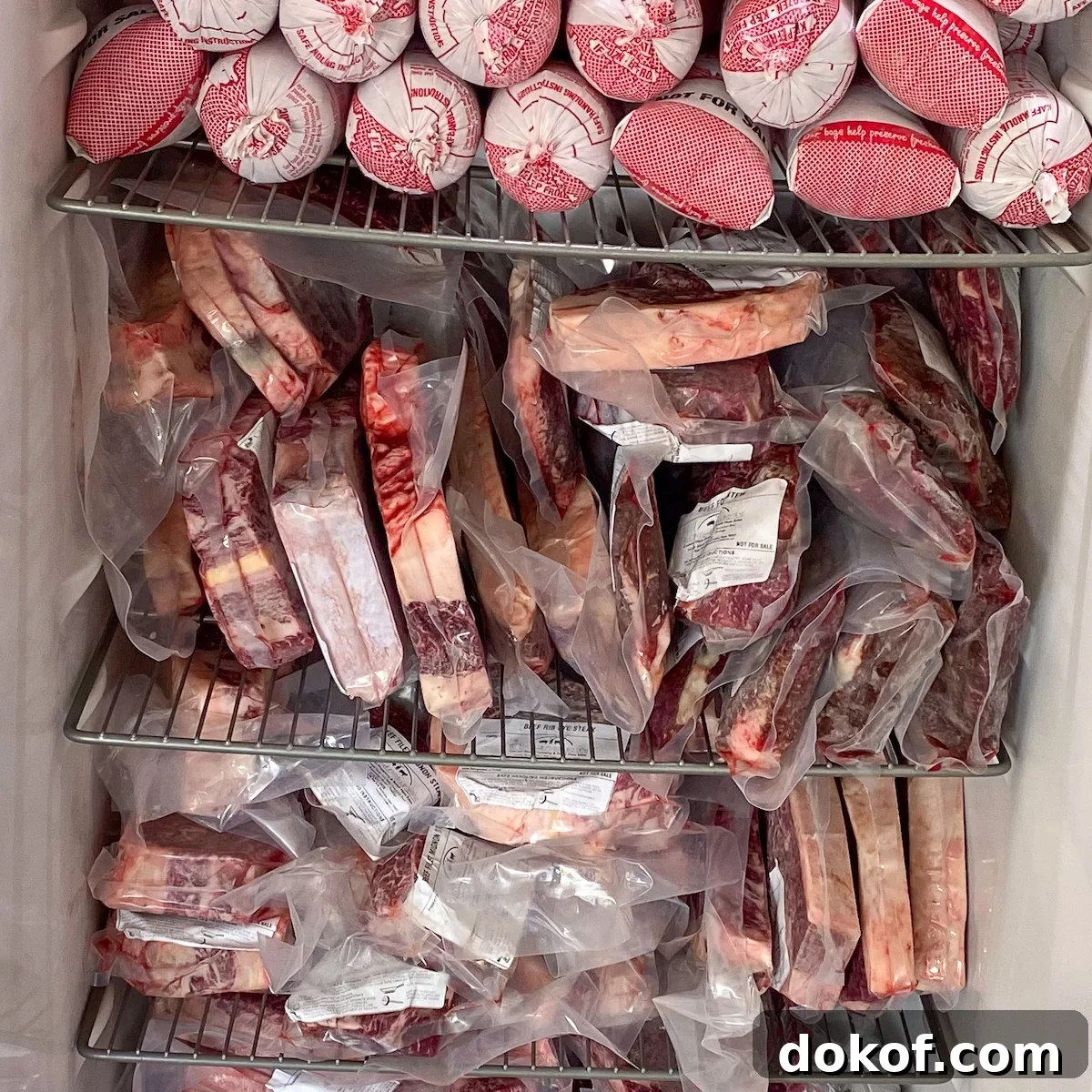 How Much Beef Do You Get from Half a Cow? 3 steak, roasts and ground beef packed tightly in a deep freeze stand up freezer