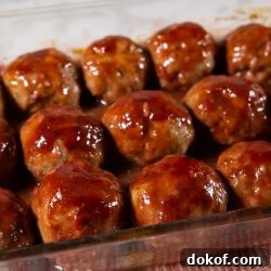 Finished tray of glazed meatballs