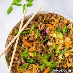 Egg Roll in a Bowl is a delicious deconstructed take on traditional egg rolls, featuring hearty ground sausage stir-fried with vegetables.