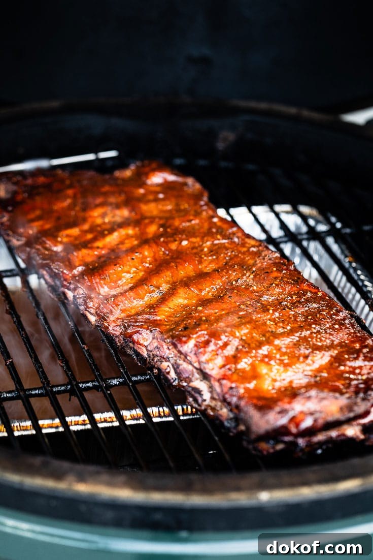 Smoked Sous Vide Ribs in big green egg smoker
