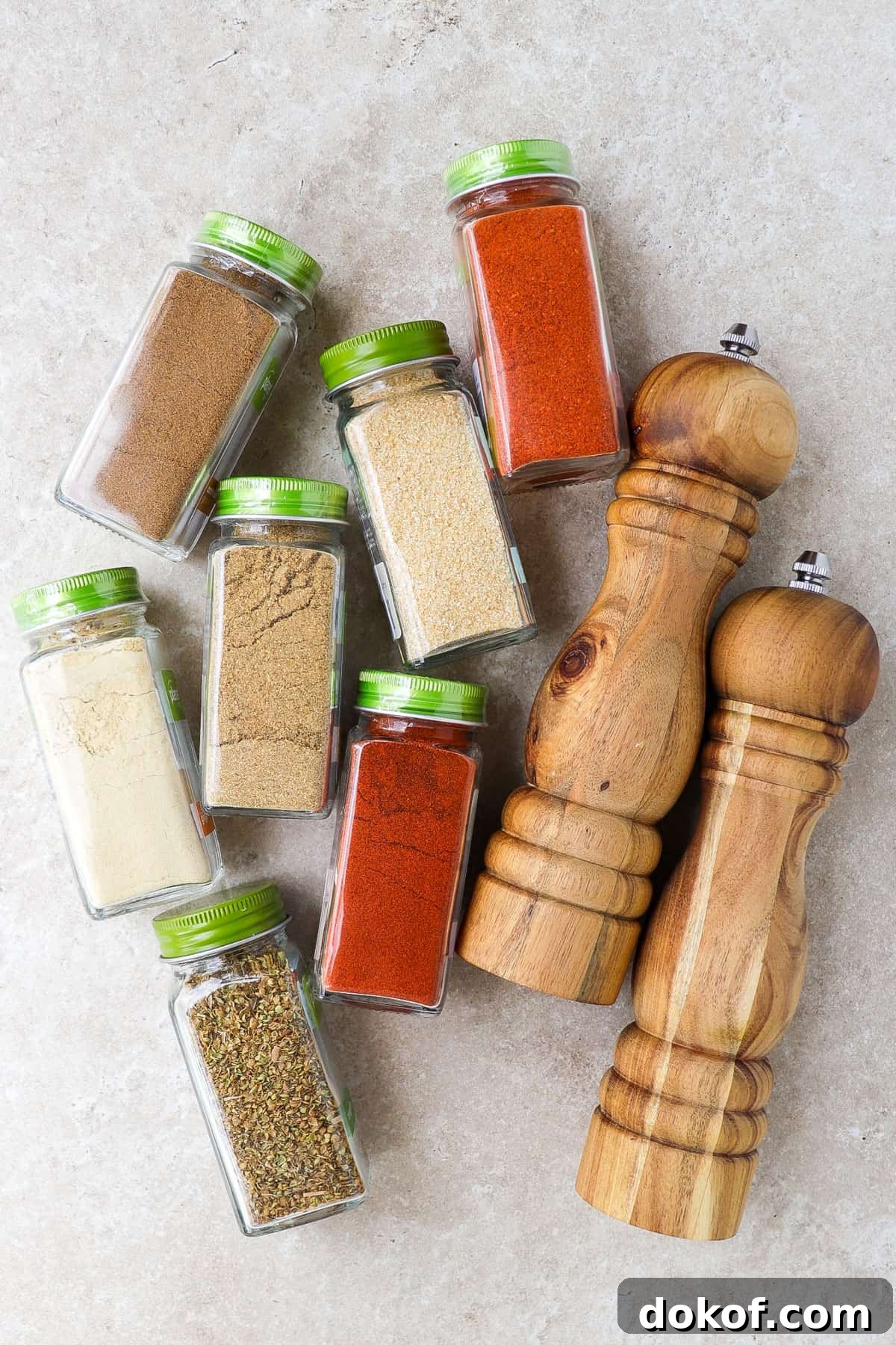 Ingredients shown to make chicken taco seasoning.