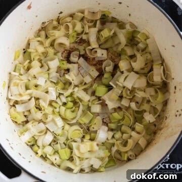 Sauteing leeks and celery.
