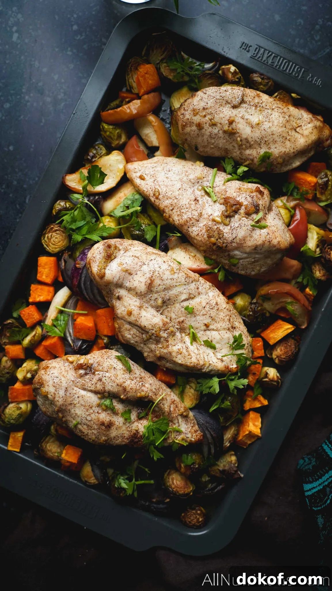 Sheet Pan Chicken with Sweet Potatoes, Apples, and Brussels Sprouts