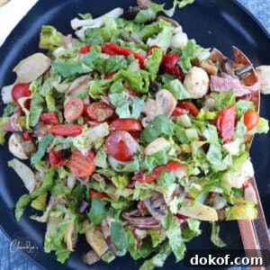 chopped antipasto salad on blue platter