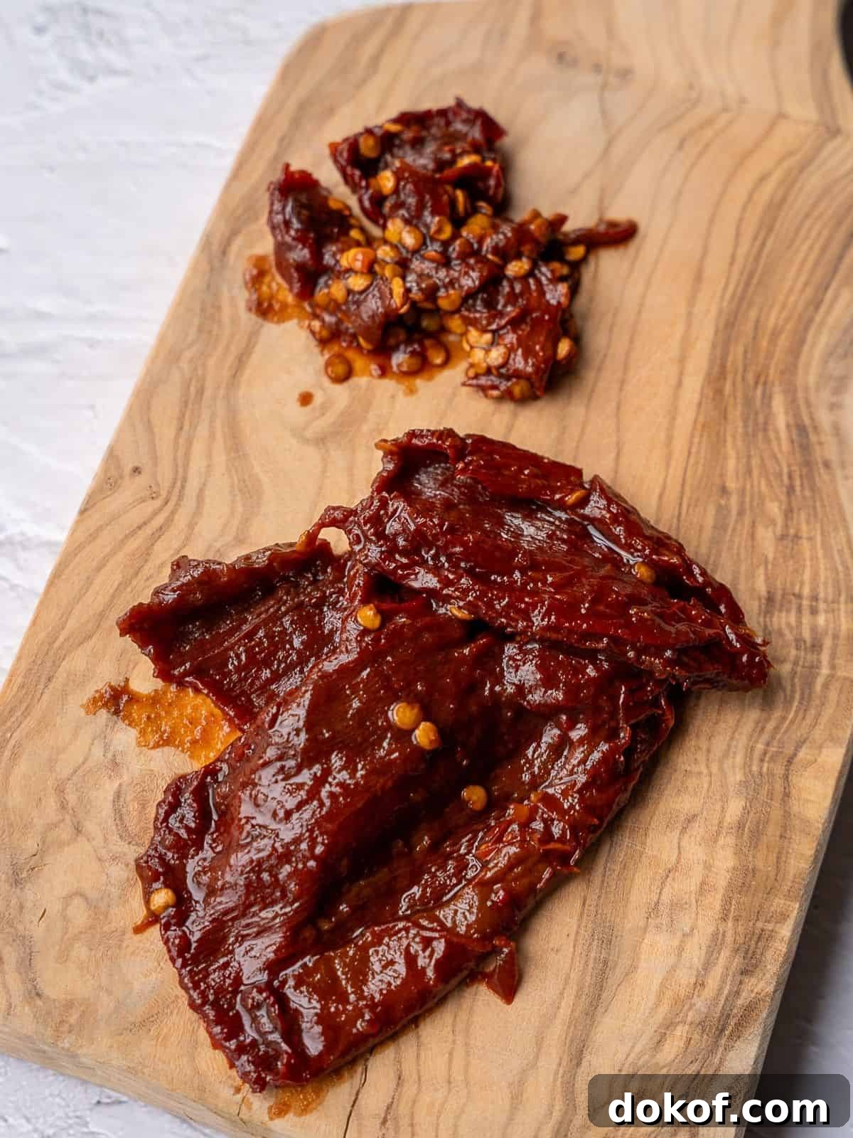 Chipotle chiles getting deseeded on a cutting board.