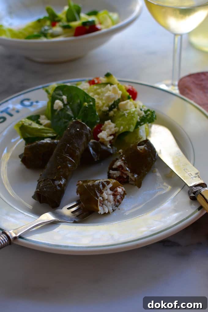 Close-up of stuffed grape leaves