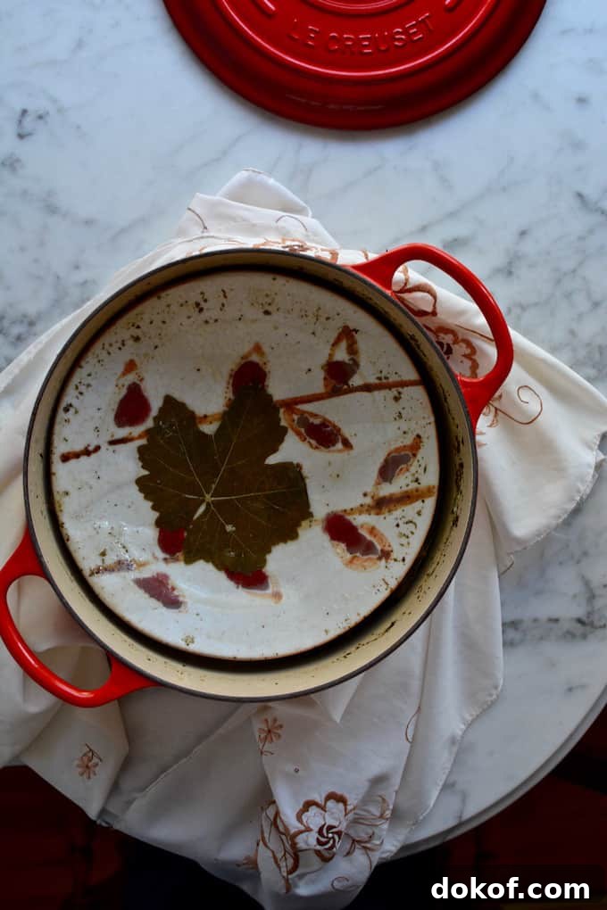 Stacked stuffed grape leaves in a pot