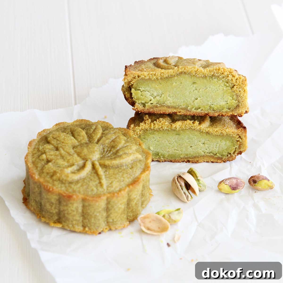 Gluten-Free Korean White Bean Paste Cookies (Sangtugwaja) 6 vegan pistachio mooncakes with matcha mung bean filling