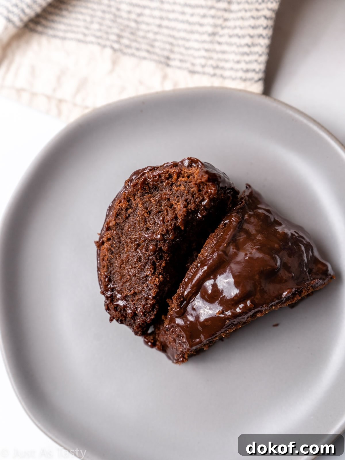 Slices of chocolate bundt cake on a plate.