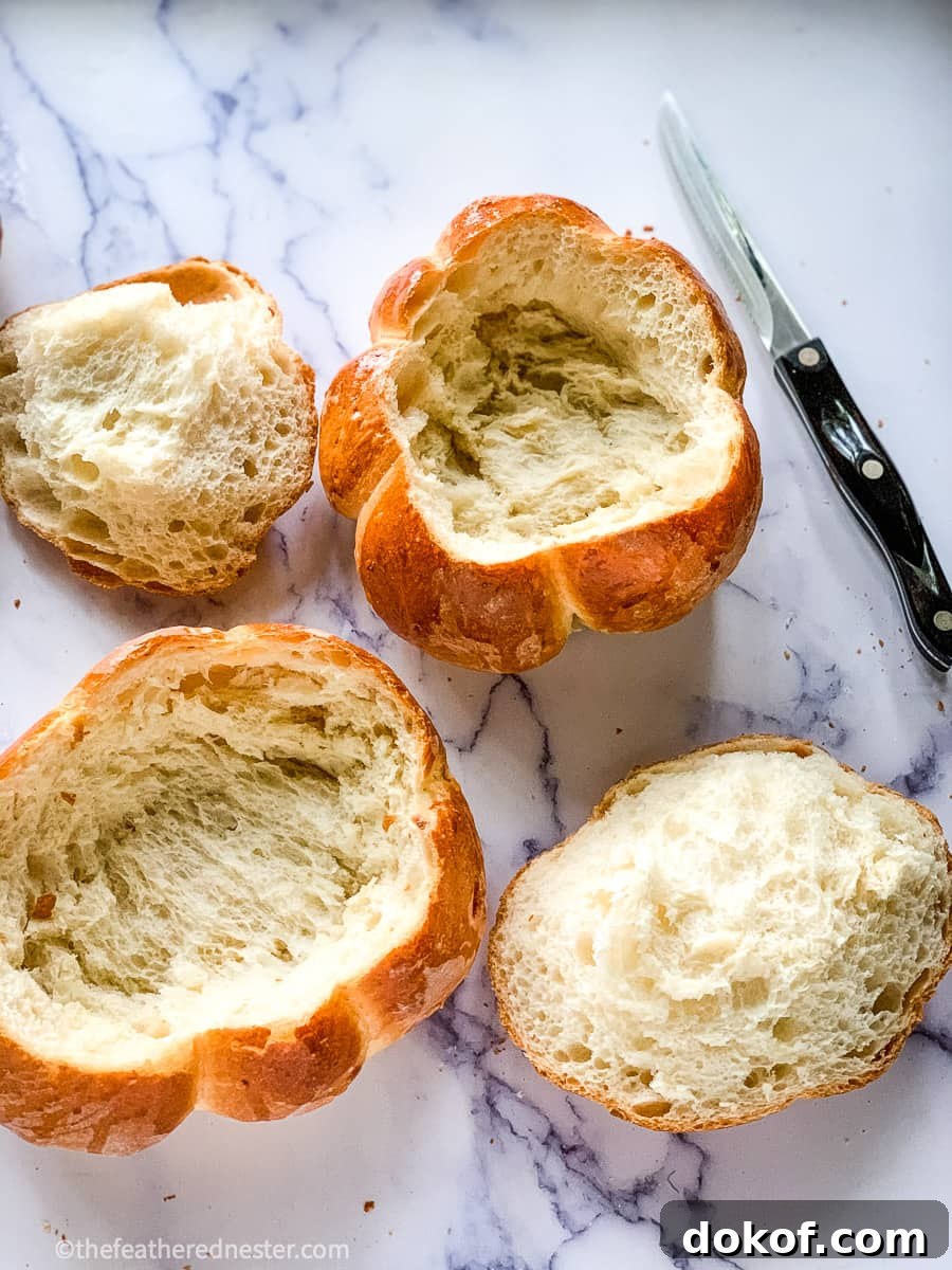 illustration on how to cut a bread bowl