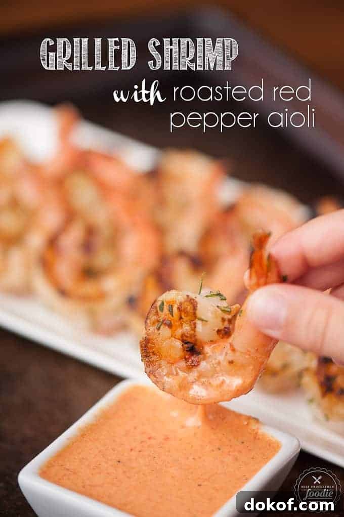 Grilled Shrimp with Roasted Red Pepper Aioli Recipe 2 a close up of grilled shrimp with roasted red pepper aioli