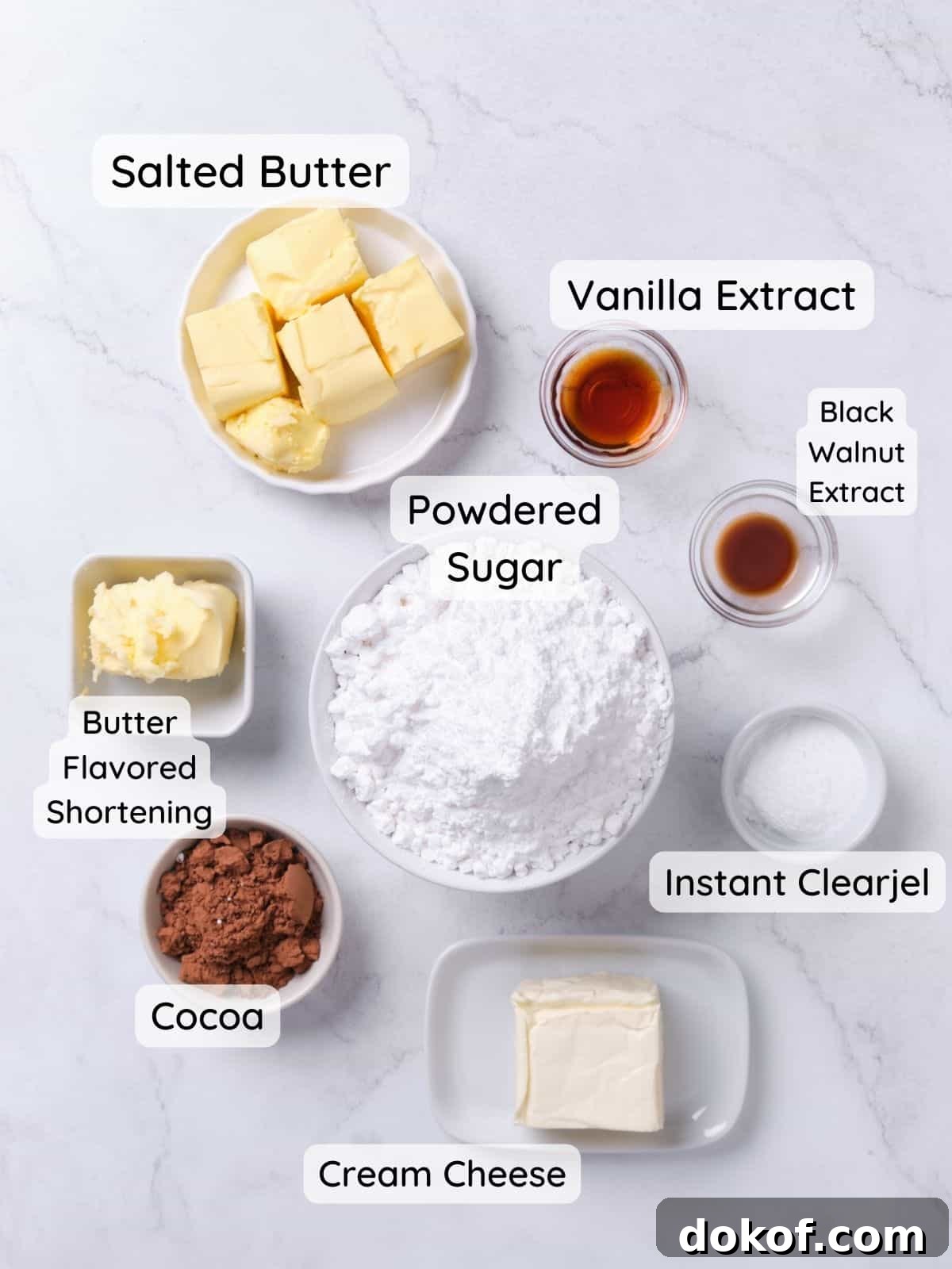 The chocolate walnut buttercream ingredients.