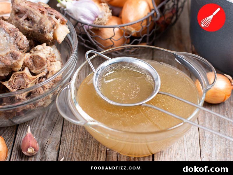 Broth is made by simmering bones and straining particles out.