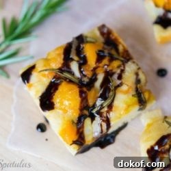 Butternut Squash Focaccia Square Drizzled with Balsamic