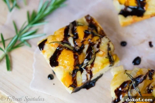 Butternut Squash Focaccia Square Drizzled with Balsamic