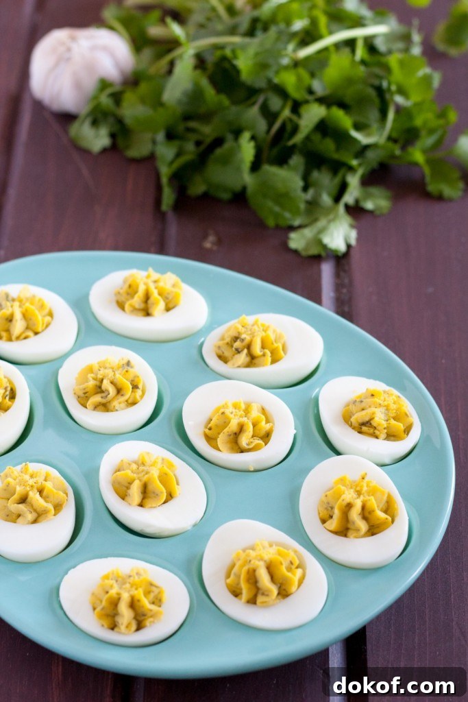 Chimichurri deviled egg recipe - a unique and flavorful deviled egg recipe with NO mayo that everyone loved!