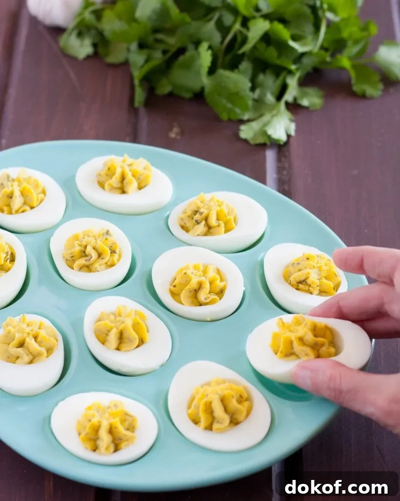 Chimichurri deviled egg recipe - a unique and flavorful deviled egg recipe with NO mayo that everyone loved!