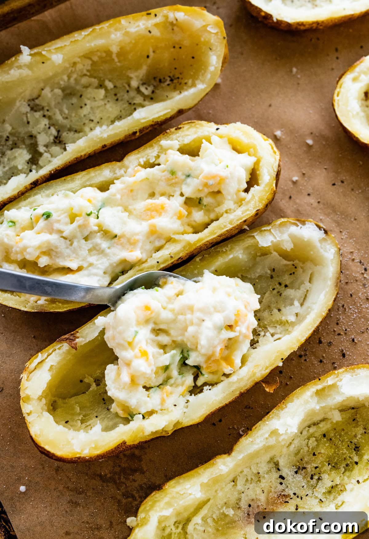 place the filling inside the potato shells
