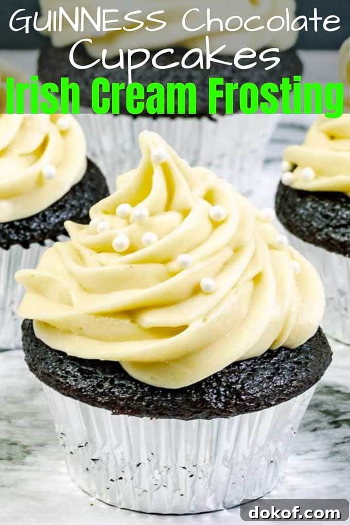 Pinterest Image of Guinness-Dark-Chocolate-Cupcakes-with-Irish-Cream-Cream-Cheese-Frosting