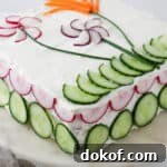 Close up of Smörgåstårta (Swedish Sandwich Cake).