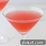 Close up of rhubarb cocktail.