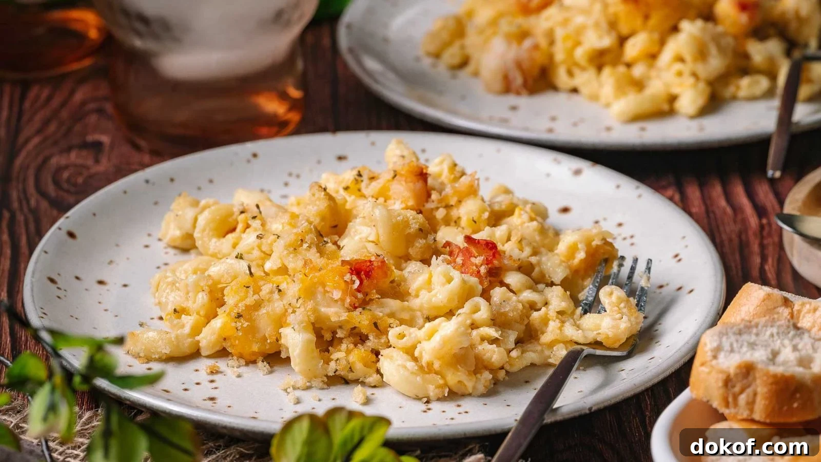 Pasta mixed with lobster and cheese in a creamy sauce.