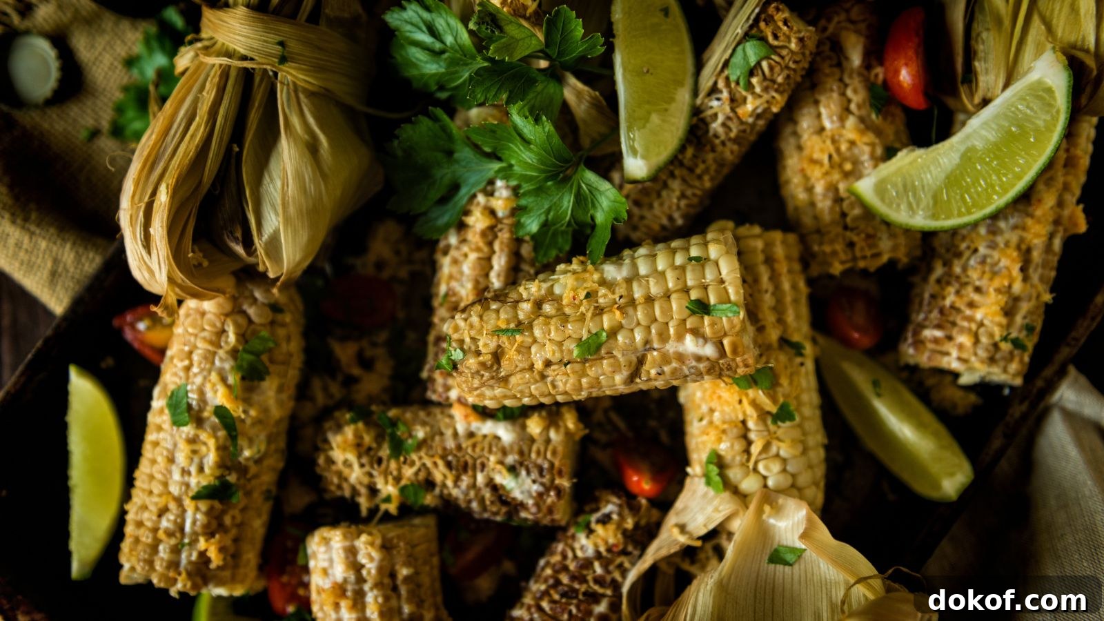 Smoked corn on the cob with charred kernels and a rich smoky aroma.