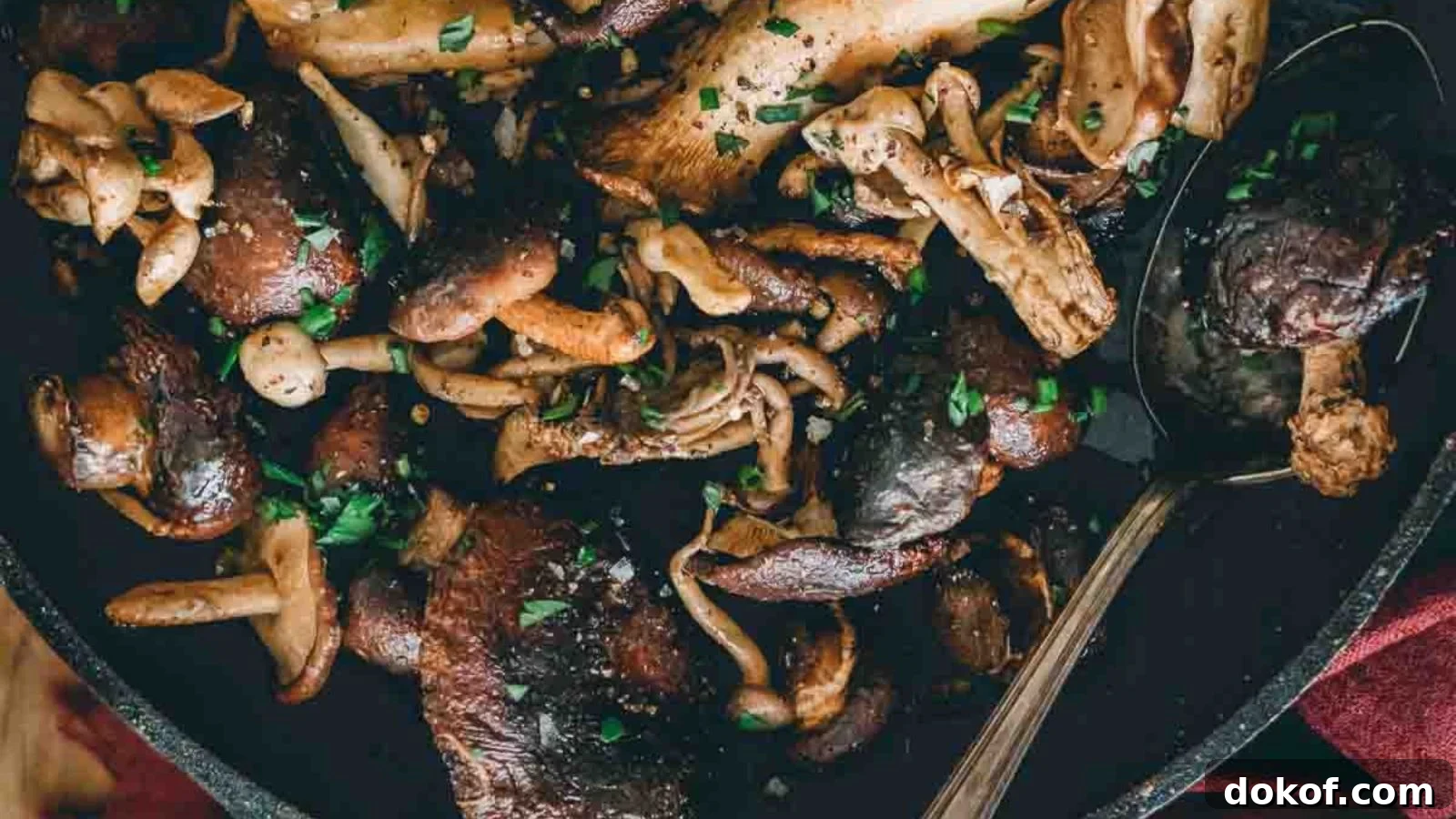 Smoked mushrooms with deep umami flavor and browned edges.