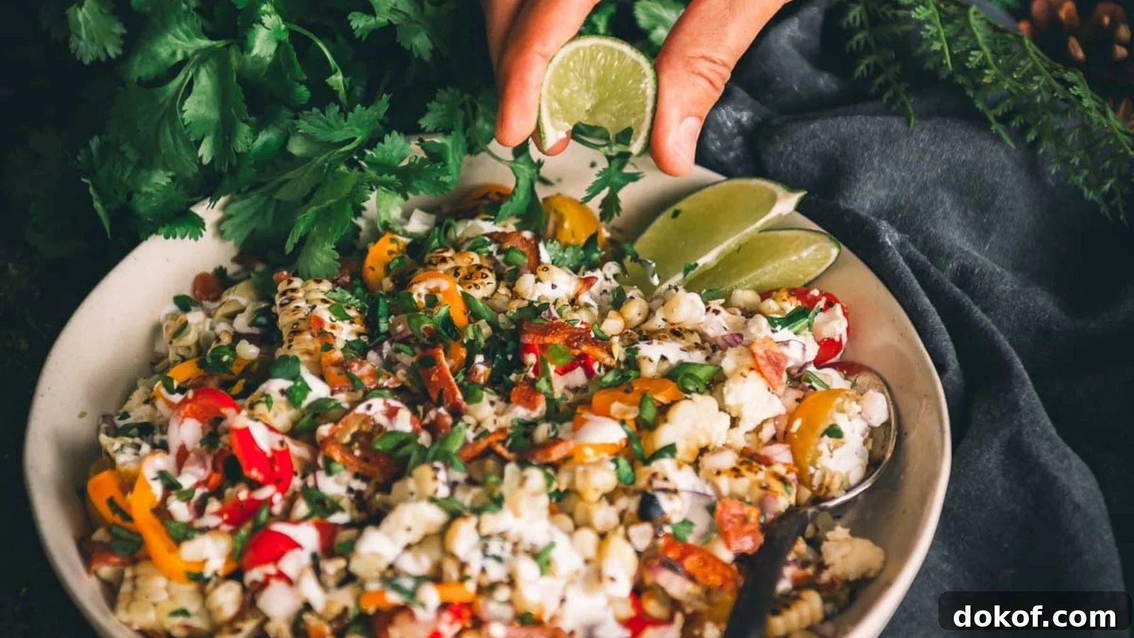 Grilled corn salad with smoky kernels tossed in a fresh, simple mix.