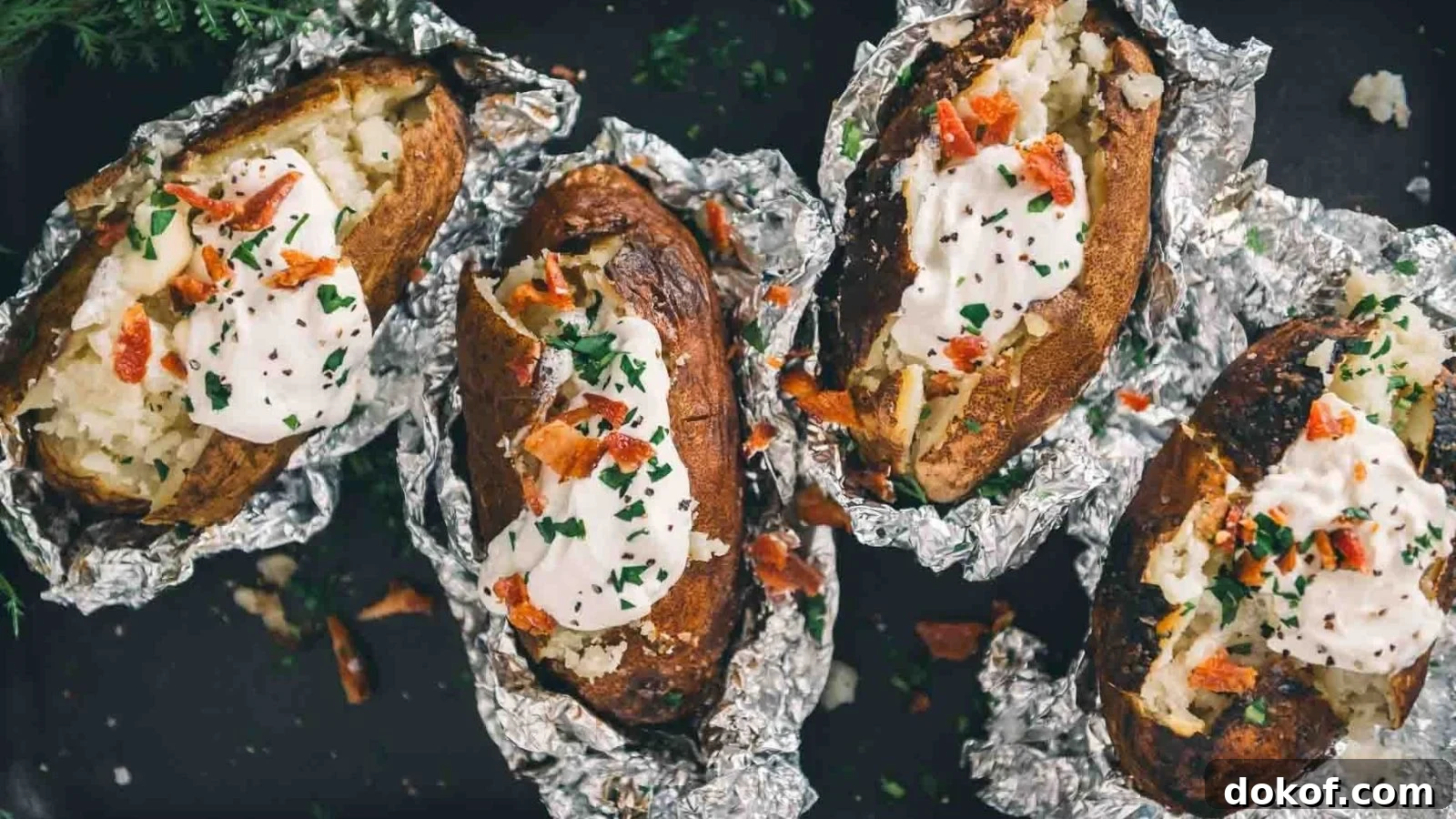 Campfire potatoes cooked in foil until the slices are soft with crisped edges.